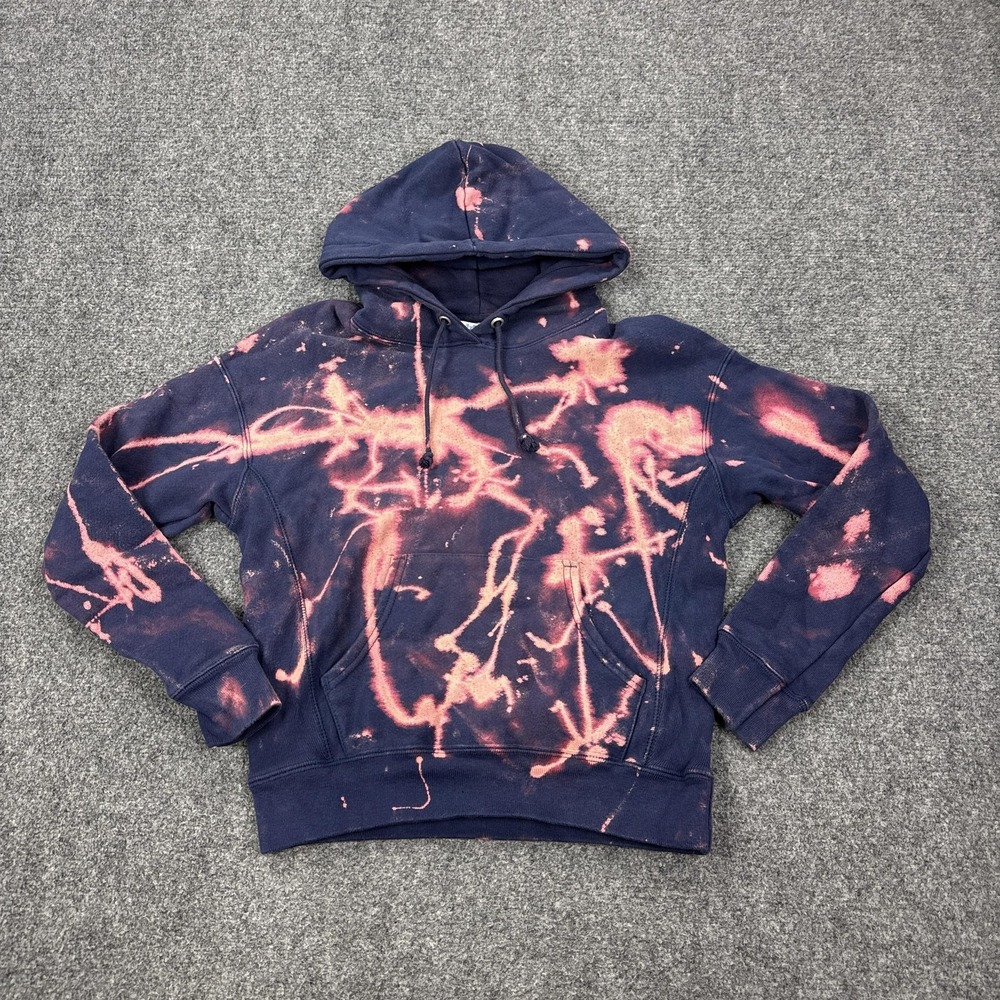 Champion Reverse‎ Weave Hoodie Mens Small Blue Pullover Sweatshirt Bleach Dye